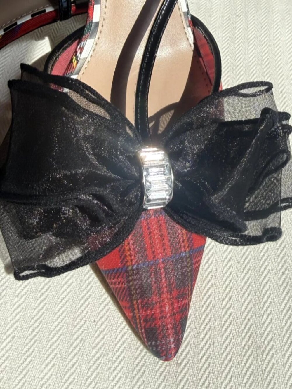 Betsey Johnson Lillyan Women's Red Plaid Tartan Bow Heels Shoes Size 8.5 New - Picture 12 of 16